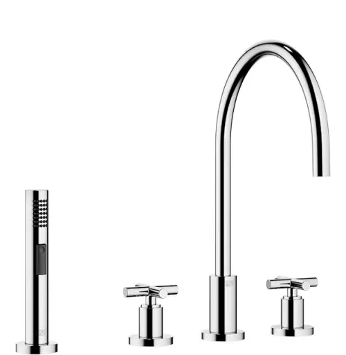 TARA Three-hole mixer with rinsing spray set - Brushed Dark Brass (PVD) - Set containing 2 articles