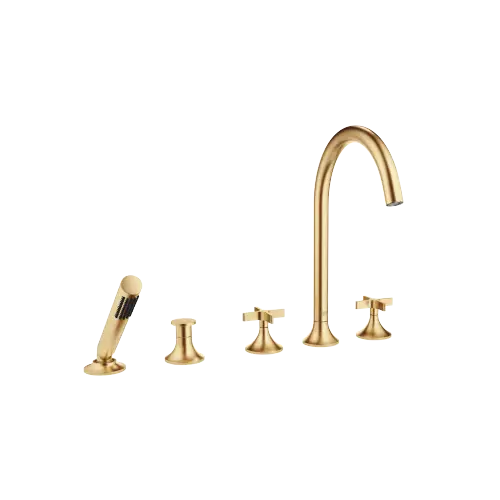 VAIA Five-hole bath mixer for deck mounting with diverter - Brushed Durabrass (23kt Gold) - 27 522 809-28