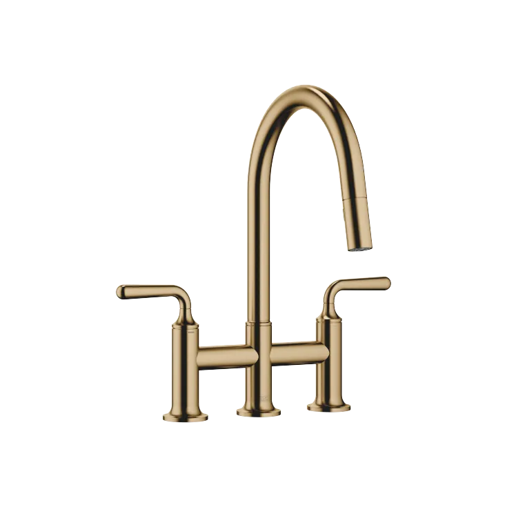 VAIA Three-hole bridge mixer Pull-down with spray function - Brushed Dark Brass - 19 870 809-39 0010