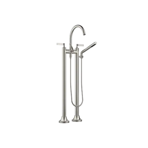 VAIA Two-hole bath mixer for free-standing assembly with hand shower set - Brushed Platinum - 25 943 819-06