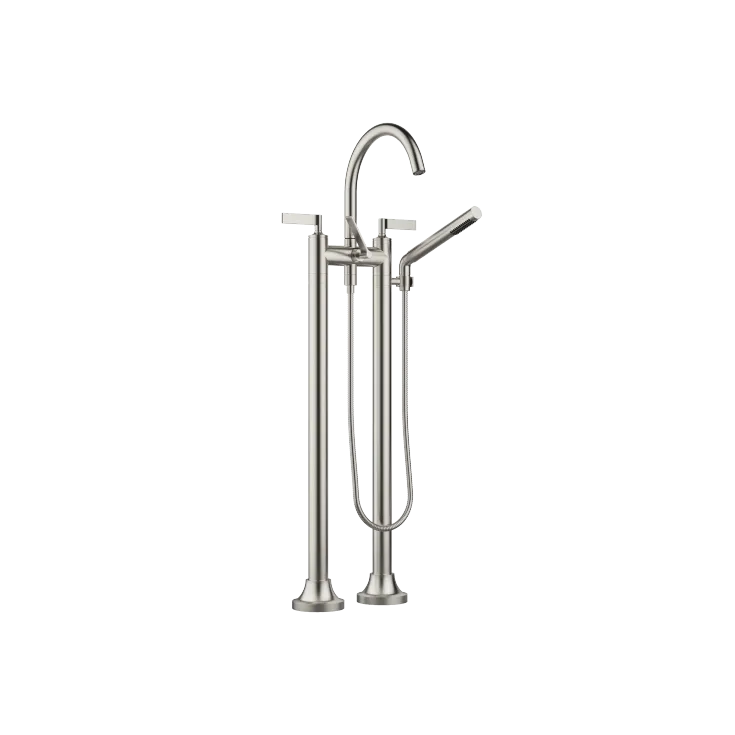 VAIA Two-hole bath mixer for free-standing assembly with hand shower set - Brushed Platinum - 25 943 819-06