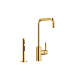 META SQUARE Single-lever mixer with rinsing spray set - Brushed Durabrass (23kt Gold) - Set containing 2 articles