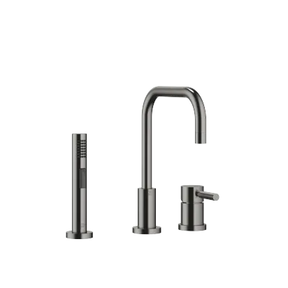 META 02 Two-hole mixer with individual rosettes with rinsing spray set - Brushed Dark Platinum - Set containing 2 articles
