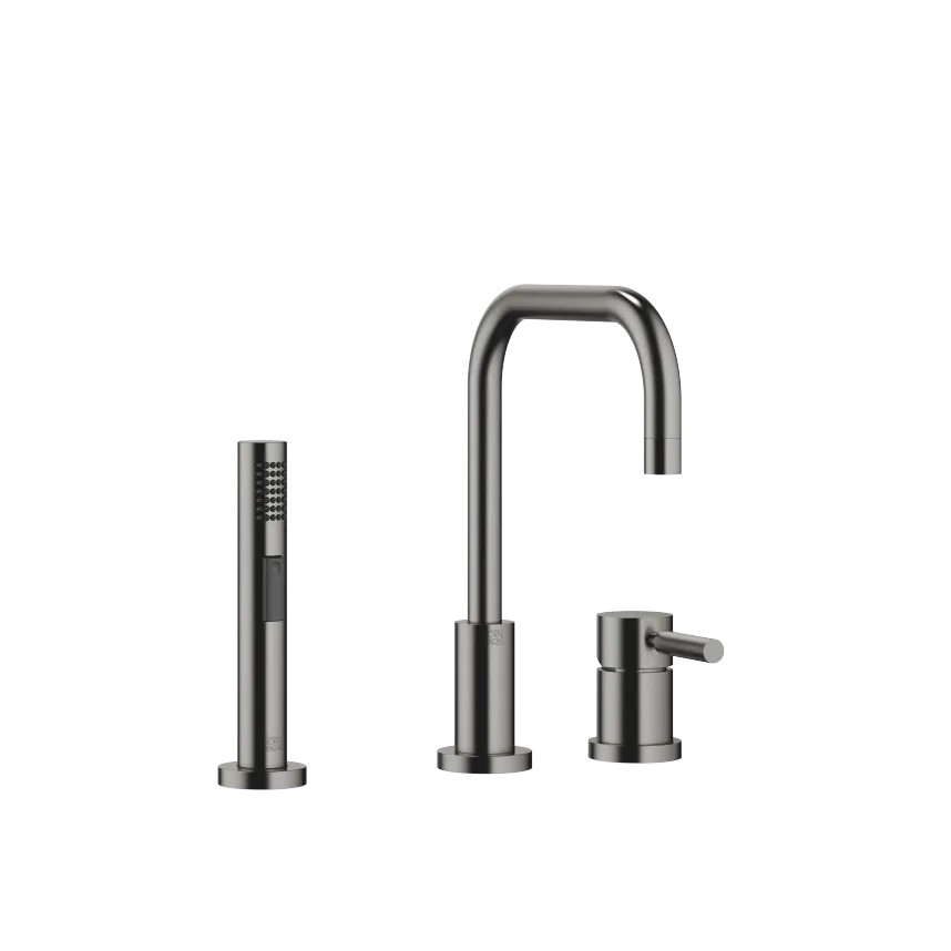 META 02 Two-hole mixer with individual rosettes with rinsing spray set - Brushed Dark Platinum - Set containing 2 articles