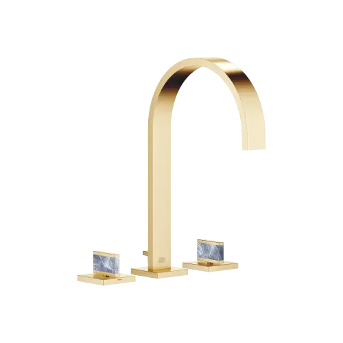 MEM Three-hole basin mixer with pop-up waste Nature Squared Pearl Shell Callisto Black - Brushed Durabrass (23kt Gold) - Set containing 3 articles