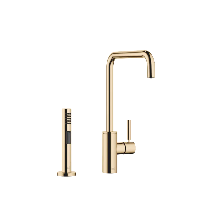 META SQUARE Einhebelmischer mit Spülbrausegarnitur - Messing (23kt Gold) - Set aus 2 Artikeln