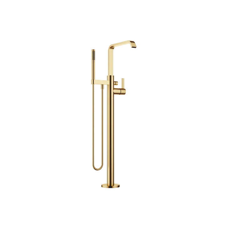 IMO Single-lever bath mixer with stand pipe for free-standing assembly with hand shower set - Brushed Gold (PVD) - 25 863 671-37