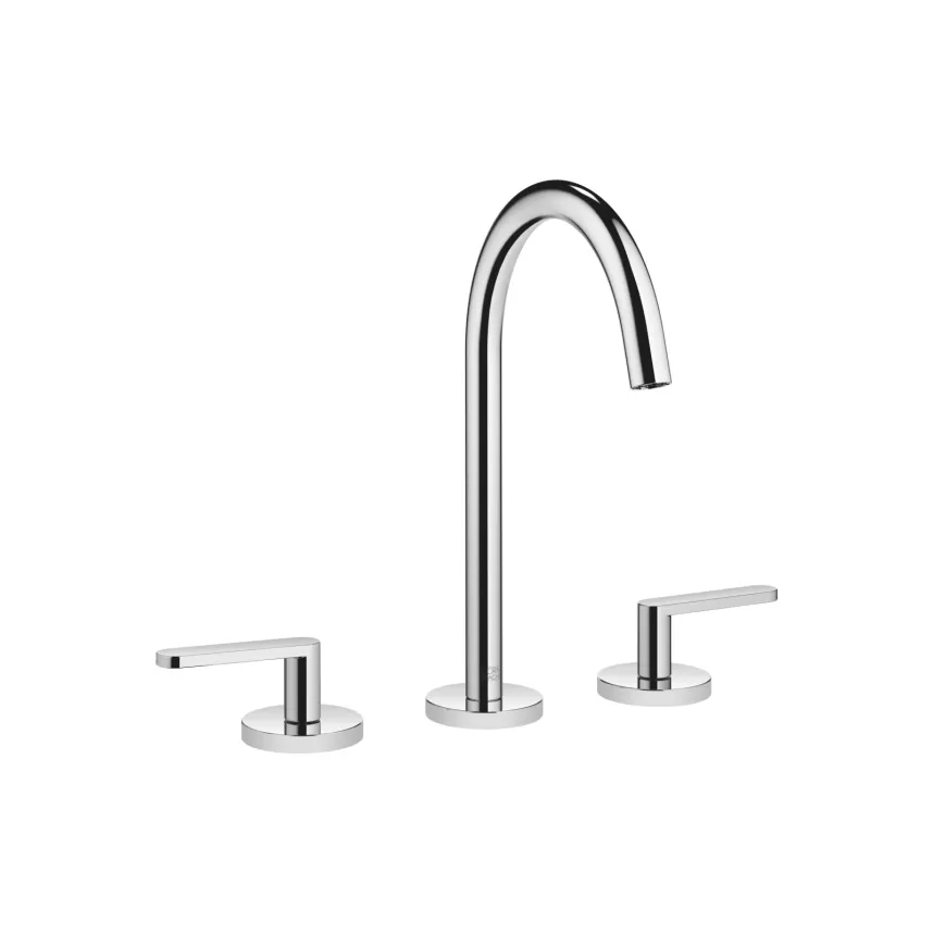 META Chrome Washstand faucets: Three-hole basin mixer with pop-up waste