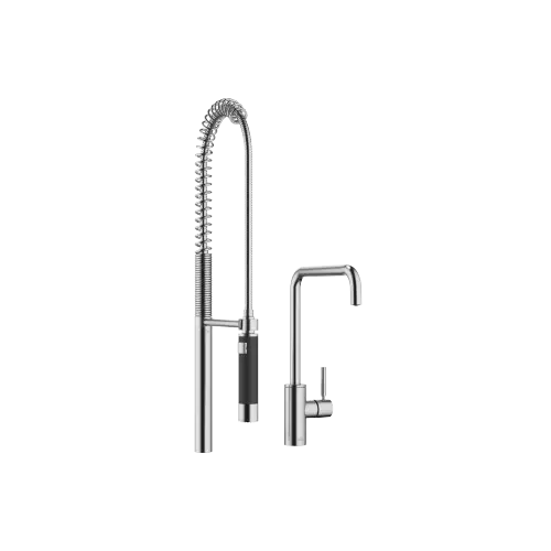 META SQUARE Single-lever mixer with Profi spray set - Brushed Chrome - Set containing 2 articles