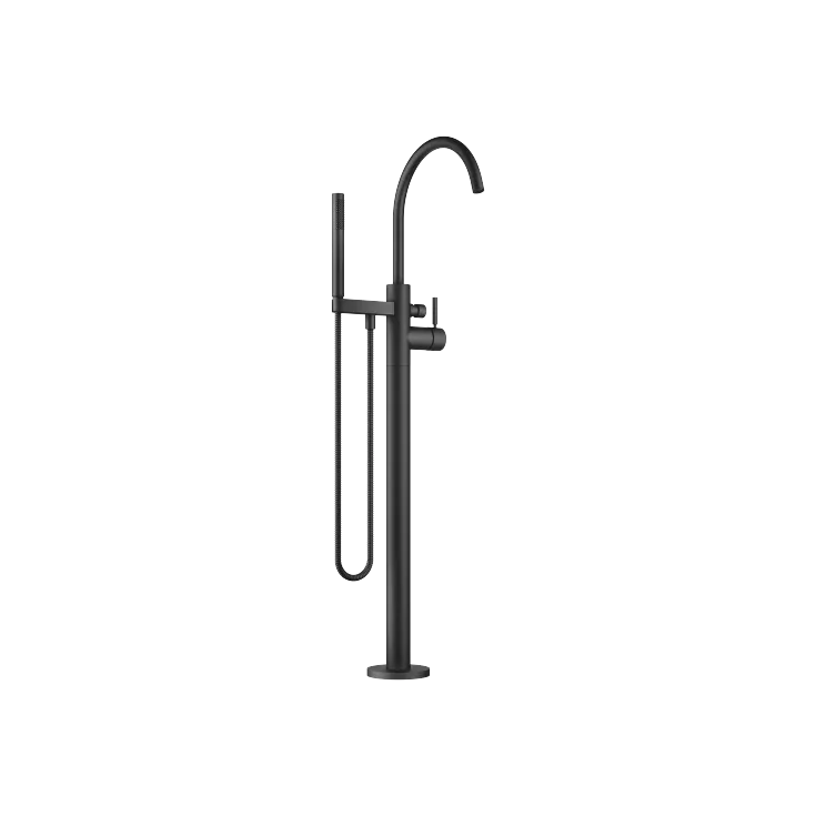 Single-lever bath mixer with stand pipe for free-standing assembly with hand shower set - Matte Black - 25 863 661-33