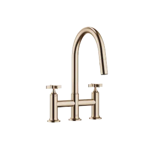 VAIA Three-hole bridge mixer Pull-down with spray function - Brushed Champagne (22kt Gold) - 19 875 809-46
