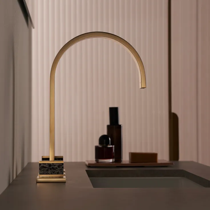 MEM Deck-mounted basin spout with pop-up waste - Brushed Durabrass (23kt Gold) - 13 715 782-28