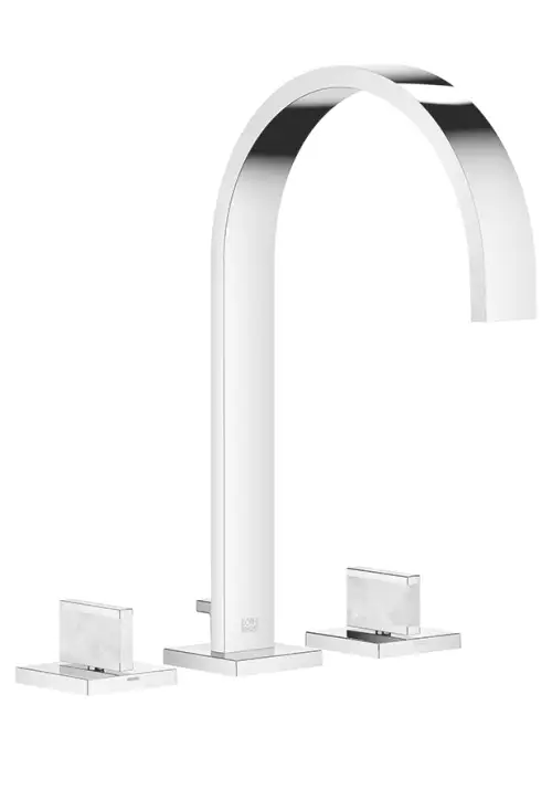 MEM Three-hole basin mixer with pop-up waste Nature Squared Pearl Shell Callisto White - Platinum - Set containing 3 articles