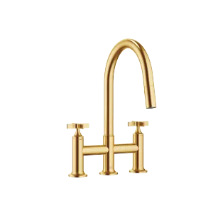 VAIA Three-hole bridge mixer Pull-down with spray function - Brushed Durabrass (23kt Gold) - 19 875 809-28