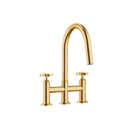 VAIA Dreiloch-Brückenbatterie Pull-down mit Brausefunktion - Messing gebürstet (23kt Gold) - 19 875 809-28