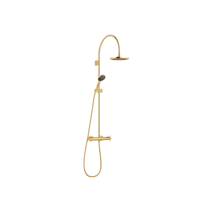 VAIA Shower pipe with shower thermostat with hand shower set FlowReduce 220 mm - Brushed Durabrass (23kt Gold) - Set containing 4 articles