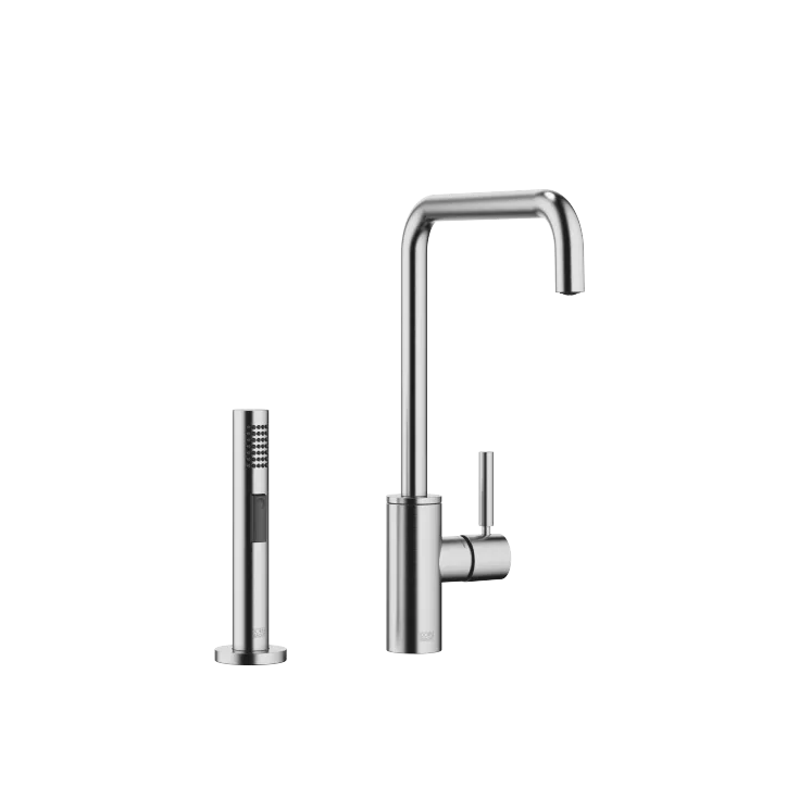 META SQUARE Single-lever mixer with side spray set - Brushed Chrome - Set containing 2 articles