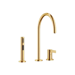 TARA ULTRA Two-hole mixer with individual rosettes with rinsing spray set - Brushed Durabrass (23kt Gold) - Set containing 2 articles