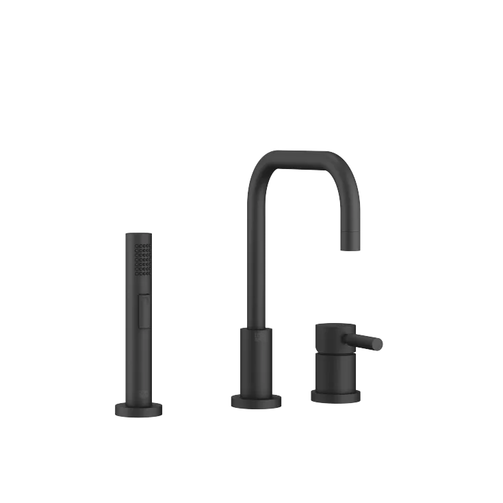 META 02 Two-hole mixer with individual rosettes with rinsing spray set - Matte Black - Set containing 1 articles