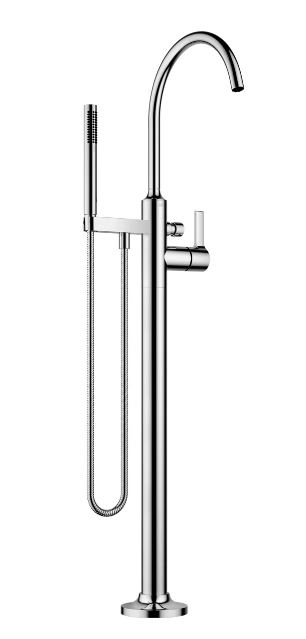 VAIA Single-lever bath mixer with stand pipe for free-standing assembly with hand shower set - Brushed Dark Bronze (PVD) - 25 863 809-43 0050