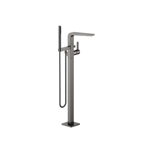 CL.1 Single-lever bath mixer with stand pipe for free-standing assembly with hand shower set - Brushed Dark Platinum - 25 863 705-99