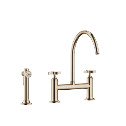 VAIA Two-hole bridge mixer with rinsing spray set - Brushed Champagne (22kt Gold) - Set containing 2 articles