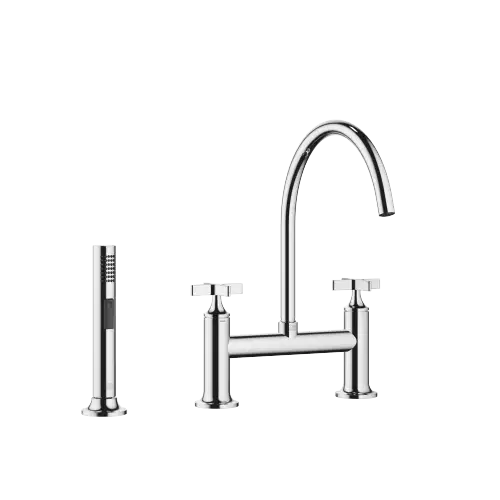 VAIA Two-hole bridge mixer with side spray set - Chrome - Set containing 2 articles