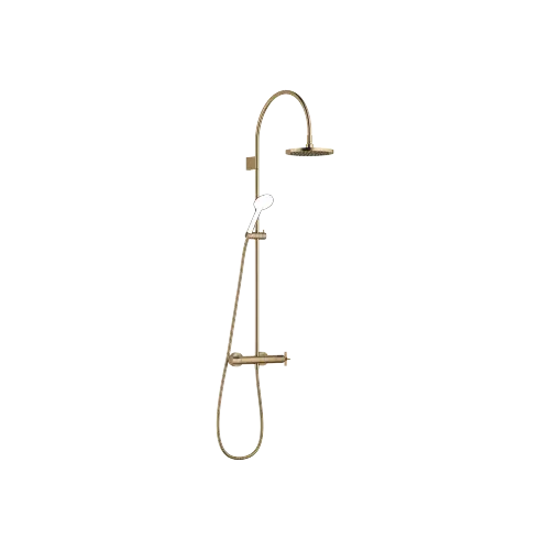 VAIA Showerpipe with shower thermostat without hand shower FlowReduce 220 mm - Brushed Dark Brass (PVD) - 34 464 809-39 0050