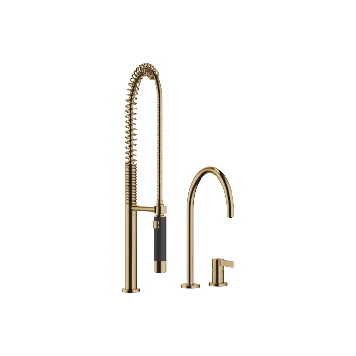 TARA ULTRA Two-hole mixer with individual rosettes with profi spray set - Brushed Dark Brass - Set containing 2 articles