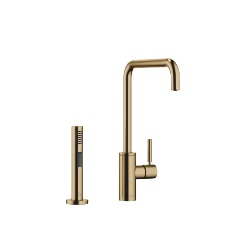 META SQUARE Single-lever mixer with rinsing spray set - Brushed Dark Brass (PVD) - Set containing 2 articles