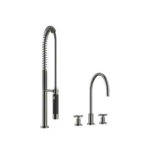 TARA Three-hole mixer with profi spray set - Brushed Dark Platinum - Set containing 2 articles