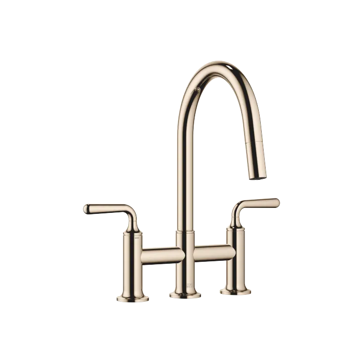 VAIA Three-hole bridge mixer Pull-down with spray function - Champagne (22kt Gold) - 19 870 809-47 0010