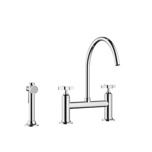 VAIA Two-hole bridge mixer with rinsing spray set - Chrome - Set containing 2 articles