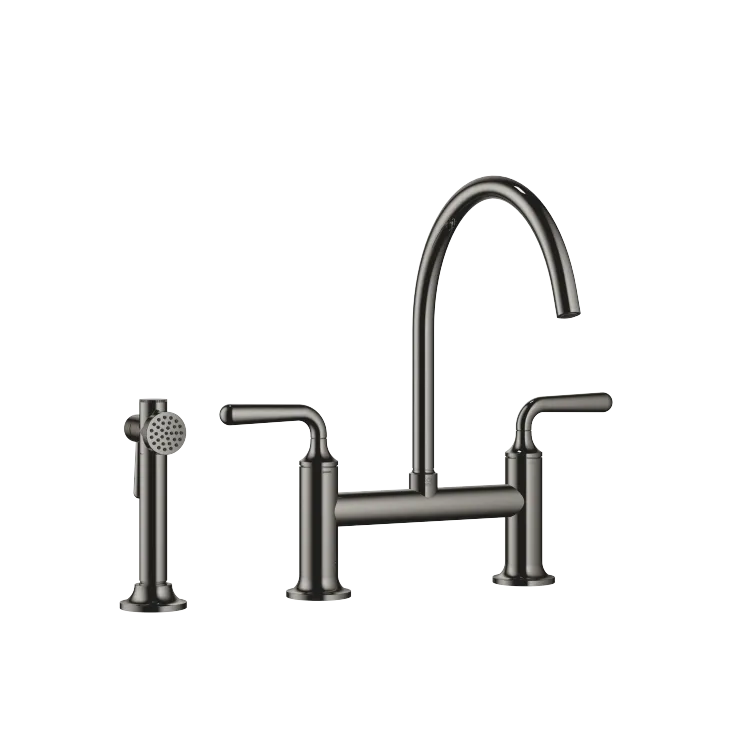 VAIA Two-hole bridge mixer with rinsing spray set - Dark Chrome - Set containing 2 articles