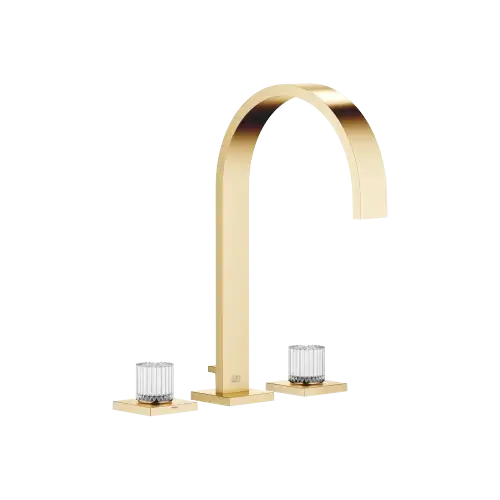 MEM Three-hole basin mixer with pop-up waste Glass Design CLIVIA small - Brushed Durabrass (23kt Gold) - Set containing 3 articles