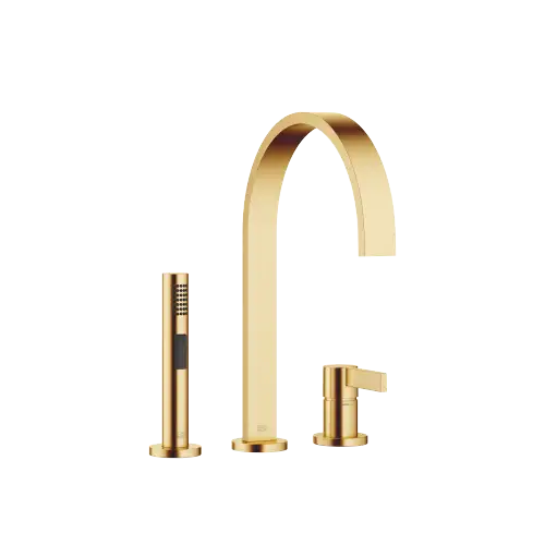 MEM Two-hole mixer with individual flanges with side spray set - Brushed Durabrass (23kt Gold) - Set containing 2 articles