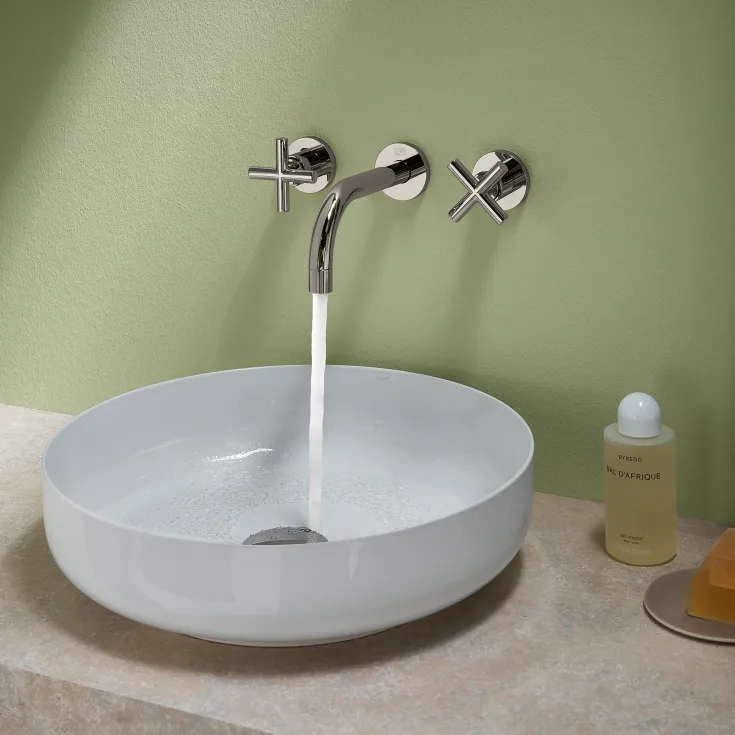 TARA Wall-mounted basin mixer without pop-up waste - Platinum - 36 707 892-08