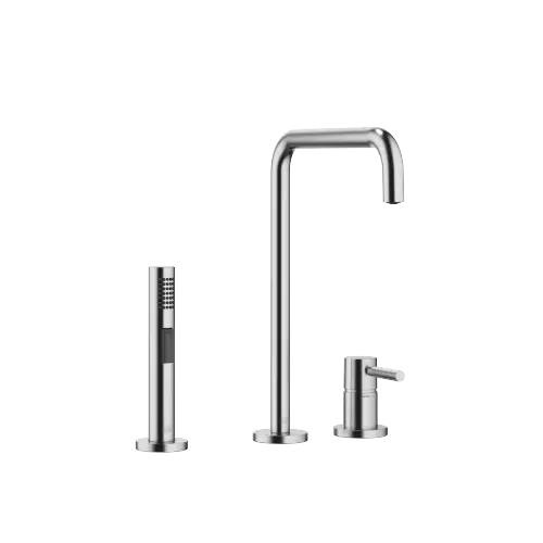 META SQUARE Two-hole mixer with individual rosettes with rinsing spray set - Brushed Chrome - Set containing 2 articles