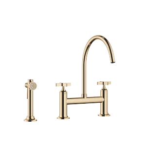 VAIA Two-hole bridge mixer with rinsing spray set - Durabrass (23kt Gold) - Set containing 2 articles