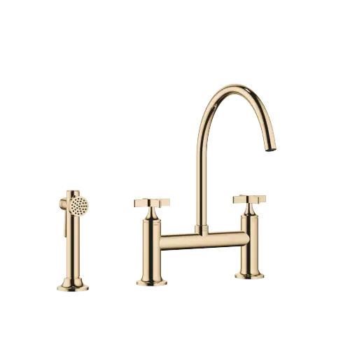 VAIA Two-hole bridge mixer with rinsing spray set - Durabrass (23kt Gold) - Set containing 2 articles
