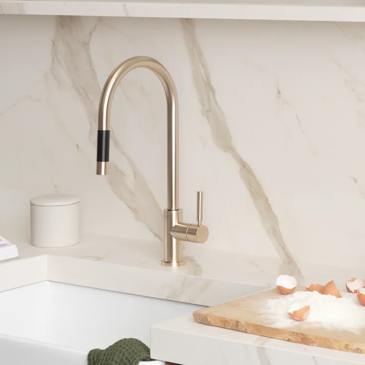 Dornbracht tara design series pulldown inspiration kitchen kitchen faucet brushed champagne