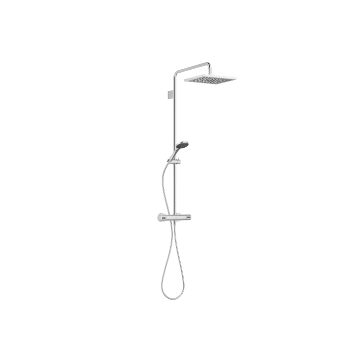 SYMETRICS Showerpipe with shower thermostat - Brushed Chrome - Set containing 2 articles