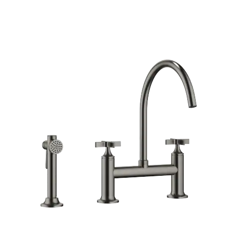 VAIA Two-hole bridge mixer with rinsing spray set - Brushed Dark Platinum - Set containing 2 articles