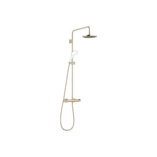 Showerpipe with shower thermostat without hand shower FlowReduce 220 mm - Brushed Champagne (22kt Gold) - 34 464 979-46