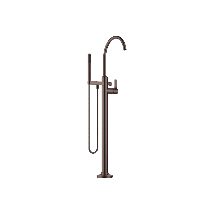 VAIA Single-lever bath mixer with stand pipe for free-standing assembly with hand shower set - Brushed Dark Bronze (PVD) - 25 863 809-43