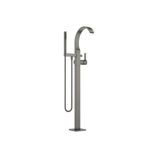 CYO Brushed Dark Platinum Tub faucets: Single-lever tub mixer with stand pipe for freestanding installation with hand shower set