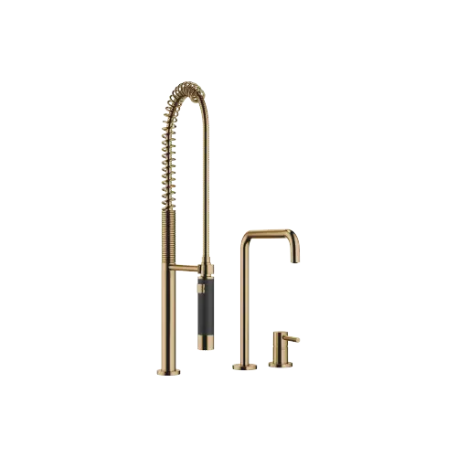 META SQUARE Two-hole mixer with individual rosettes with profi spray set - Brushed Dark Brass (PVD) - Set containing 2 articles