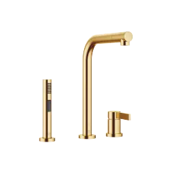 ELIO Two-hole mixer with individual rosettes with rinsing spray set - Brushed Durabrass (23kt Gold) - Set containing 2 articles