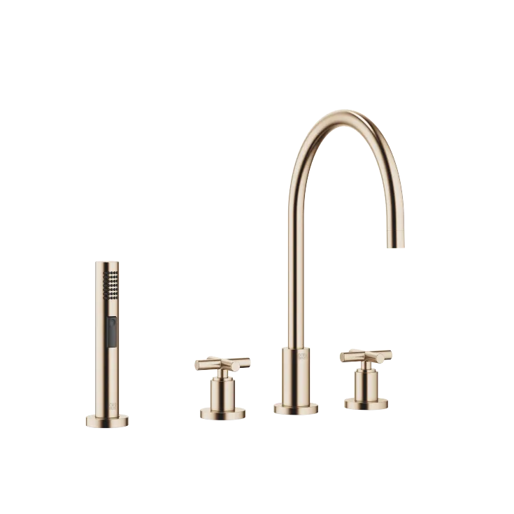 TARA Dreilochbatterie mit Spülbrausegarnitur - Champagne gebürstet (22kt Gold) - Set aus 2 Artikeln