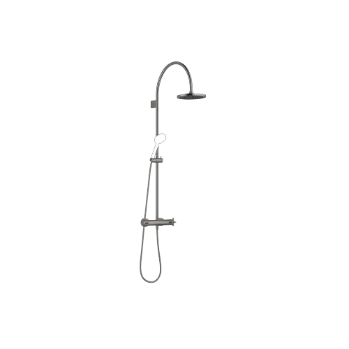 TARA Showerpipe with shower thermostat without hand shower FlowReduce 220 mm - Brushed Dark Platinum - 34 458 892-99